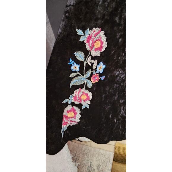 Andree Unit Floral Boho Embroidered Black Crushed Velvet Cardigan Kimono TOP Sml - Picture 5 of 6